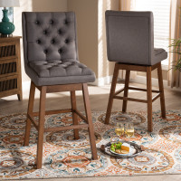 Baxton Studio BBT5372-Grey/Walnut-BS Gregory Modern Transitional Grey Fabric Upholstered and Walnut Brown Finished Wood 2-Piece Swivel Bar Stool Set Set